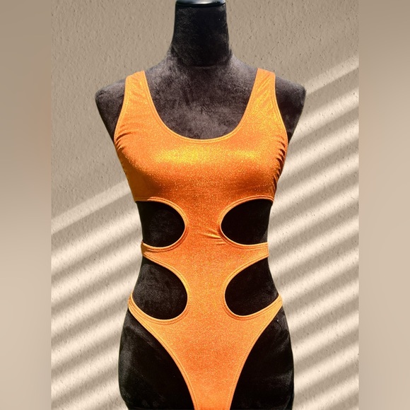 Orange Metallic One Piece Swimsuit - Picture 1 of 3